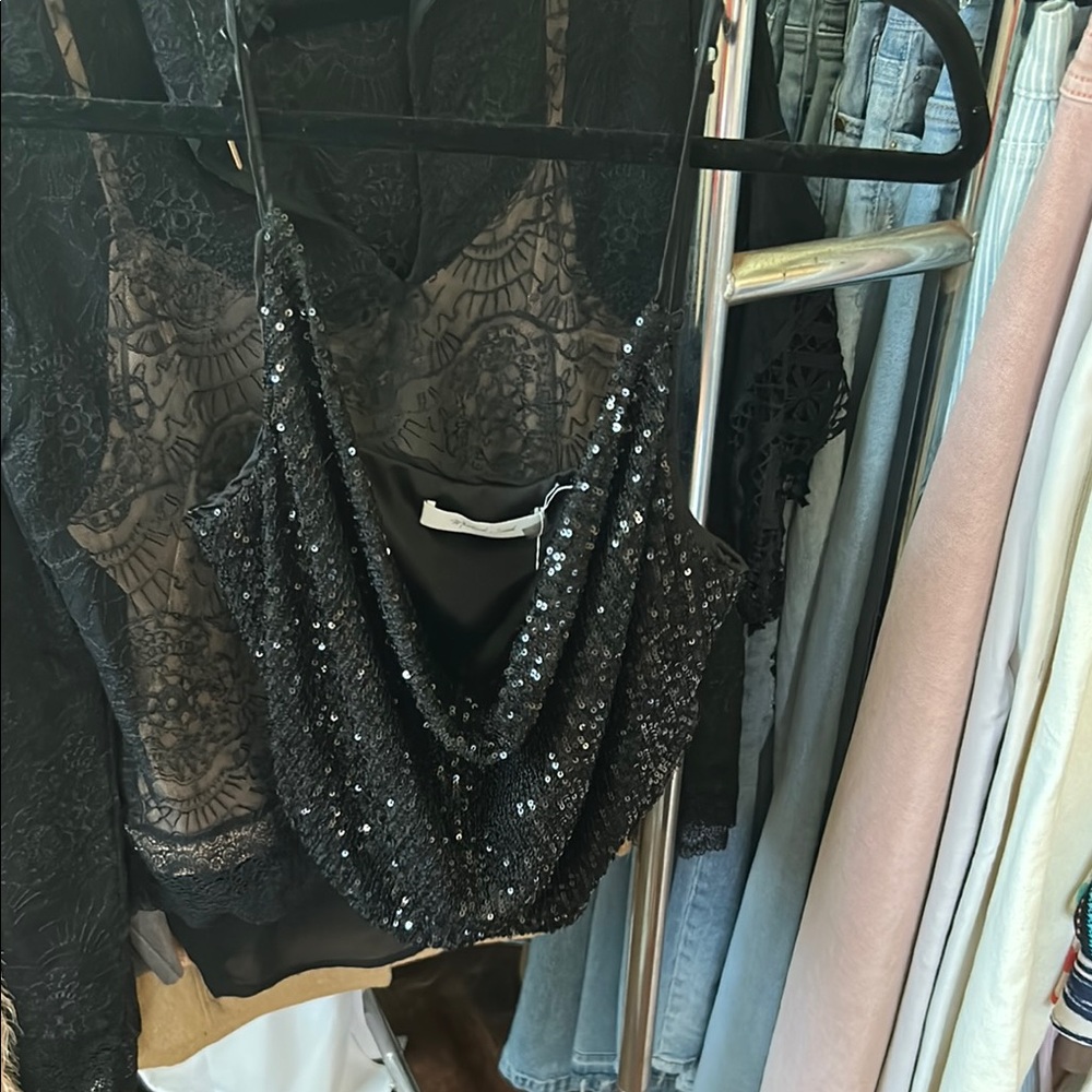 Mustard Seed Black Sequin Tank Top